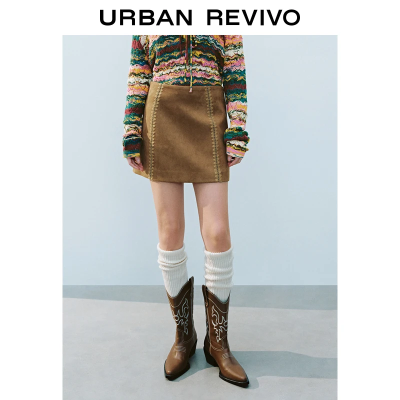 UR2025春季新款女装波嬉风休闲缝线波嬉风A字半裙UYL550005