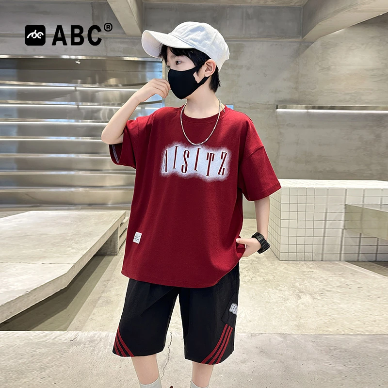 ABC男童夏季套装2025新款男孩时髦洋气运动装中大童儿童韩版夏装