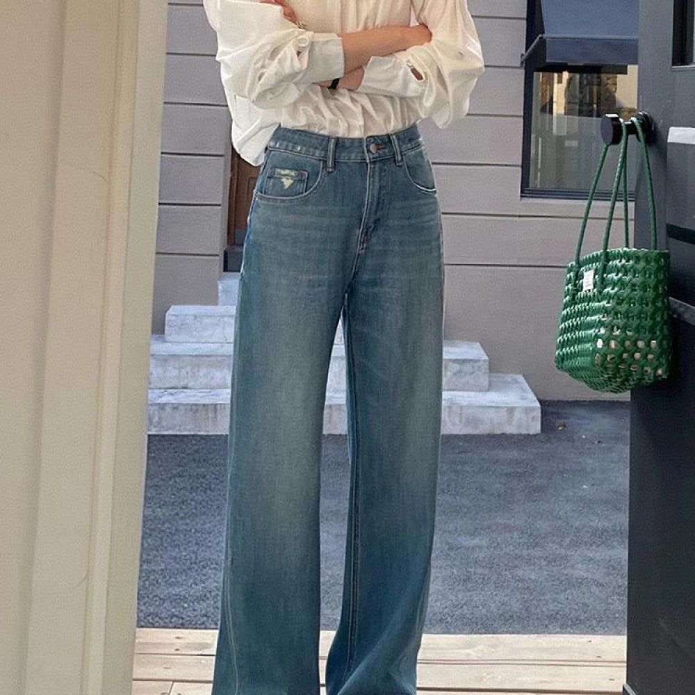 SU【389】代83  愫萌 淡绿标森调系列四面弹窄版阔腿牛仔裤~