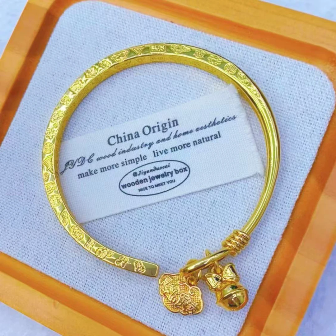 铜合金手镯 [高定]光面吉言挂坠开口手镯 新中式国潮风精美百搭