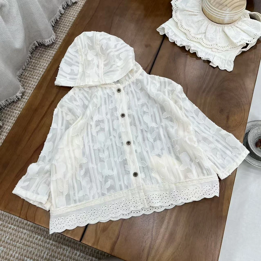 〖姐姐家〗2025夏款萌娃穿搭刺绣碎花防晒连帽外套26676