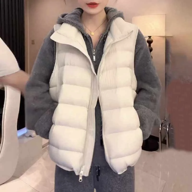 立领马甲背心棉服女秋冬宽松叠穿加厚保暖短款坎肩无袖面包服外套