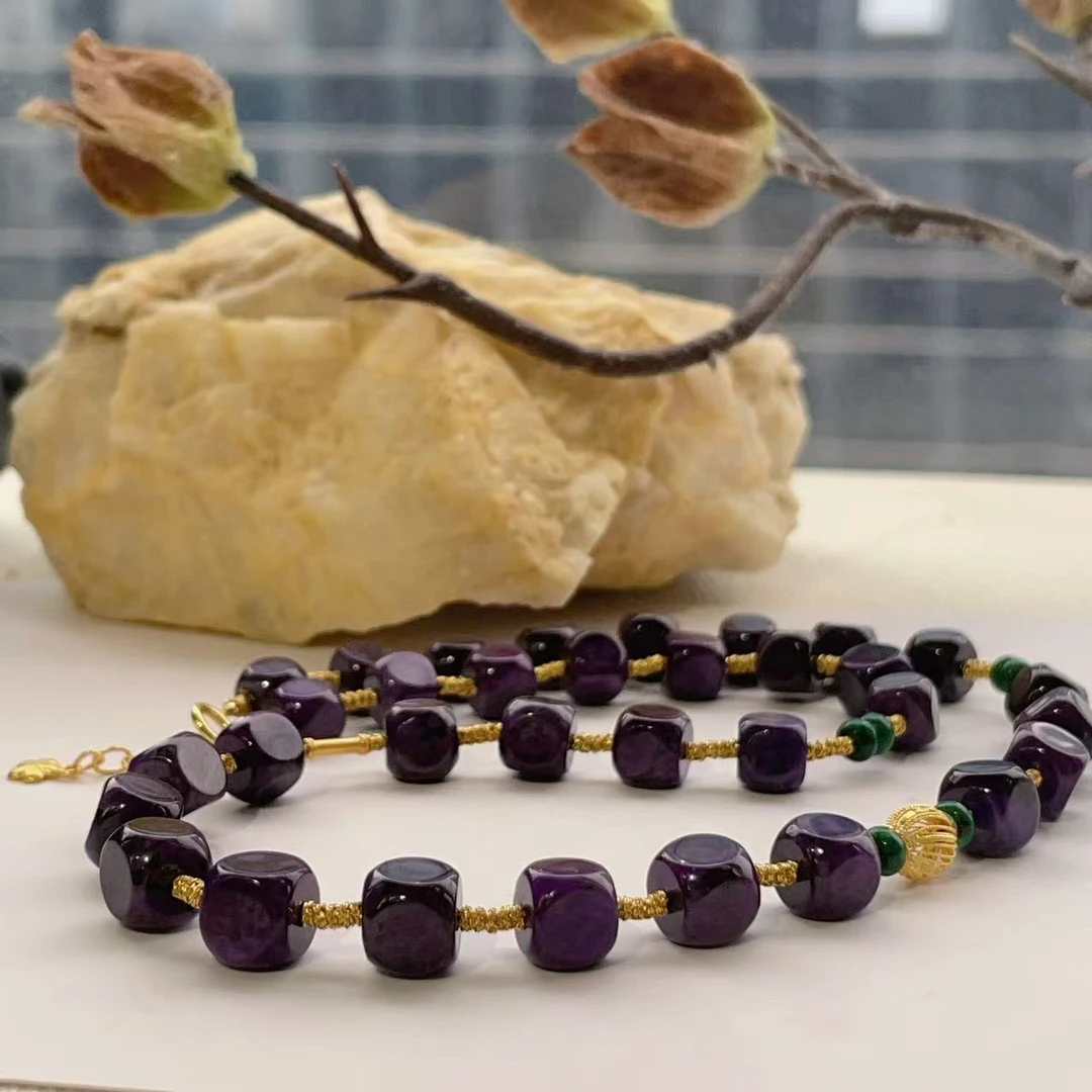 舒俱来魔方帝王紫镂空灯笼珠翡翠项链/18k/40cm/6mm/AZB3656