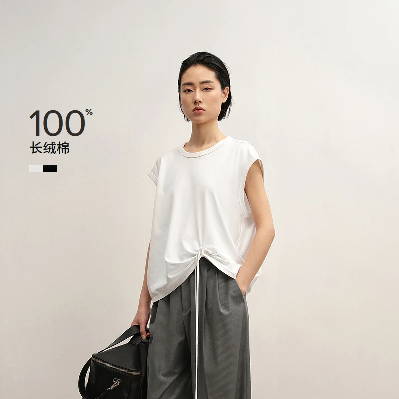 【商场同款】LESS2025年秋新款休闲长绒棉无袖系带T恤女2P7118610