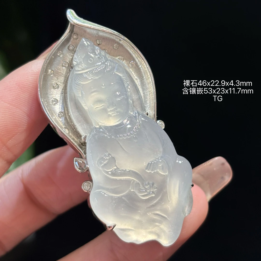 《缅甸翡翠珠宝严选》冰种雪花棉宝宝观音吊坠（下单咨询客服）TG