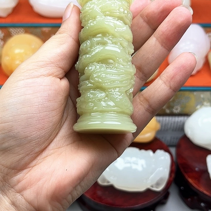 北***影石材龙柱手把摆件