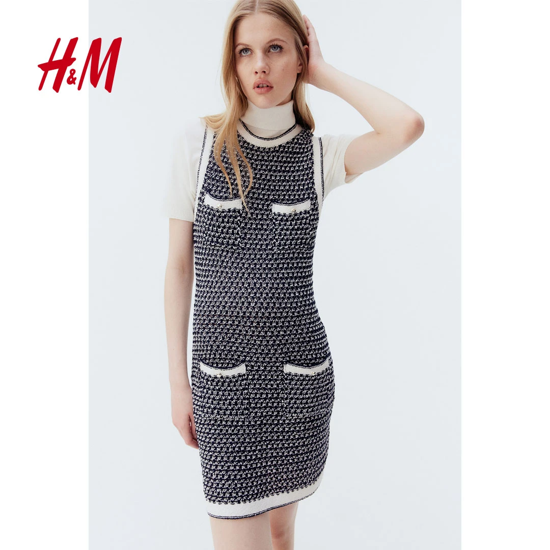 HM年冬季新款女装口袋设计纹理感针织修身无袖连衣裙1269551