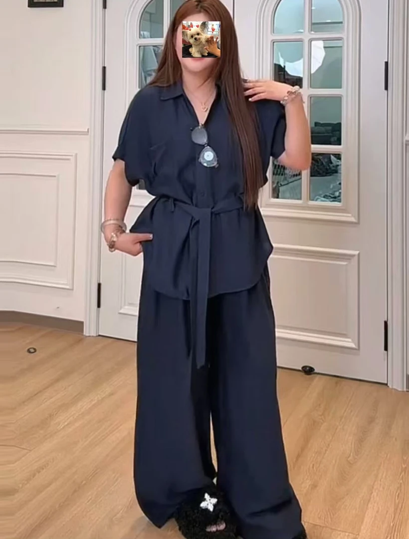 时尚套装时尚百搭显瘦短袖小众上衣衬衫夏季西裤韩版9058