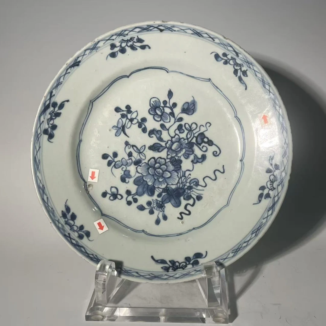 Q-A0928041 清早期 青花花卉纹赏盘 直径23
