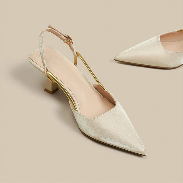 哒遇法式绸缎气质包头凉鞋女仙女风绝美细跟高跟鞋国风尖头单鞋女