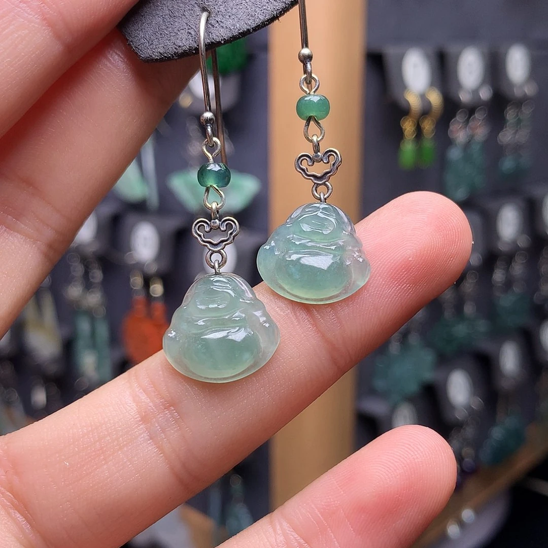 银S925镶嵌翡翠耳饰