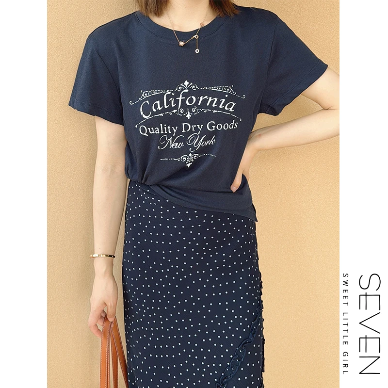 显白神器③七七146小个子字母印花正肩短袖T恤女士夏季薄款小美说