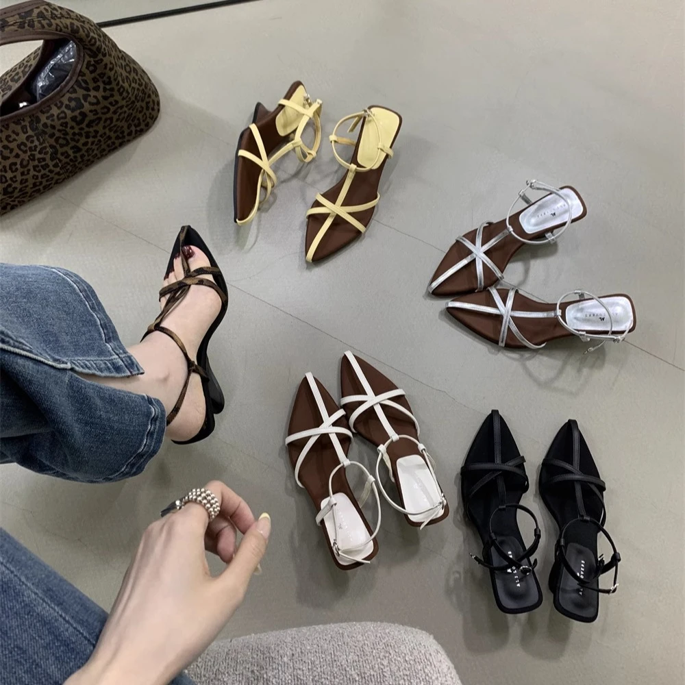 【明星同款】气质晚风法式异形跟坡跟一字带凉鞋夏季新款仙女风度