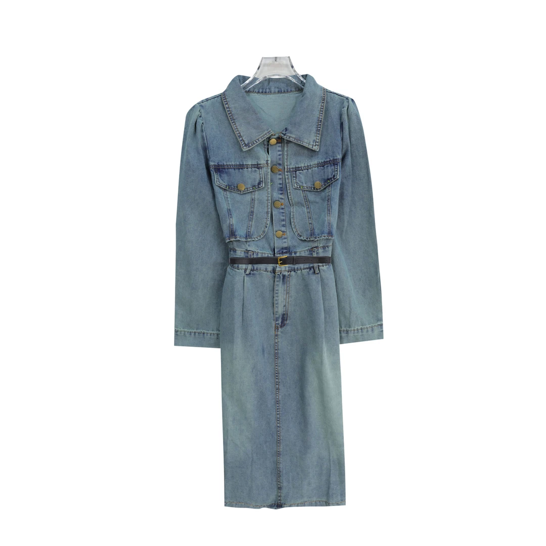 新款复古高级感气质收腰显瘦连衣裙（赠腰带）S2834