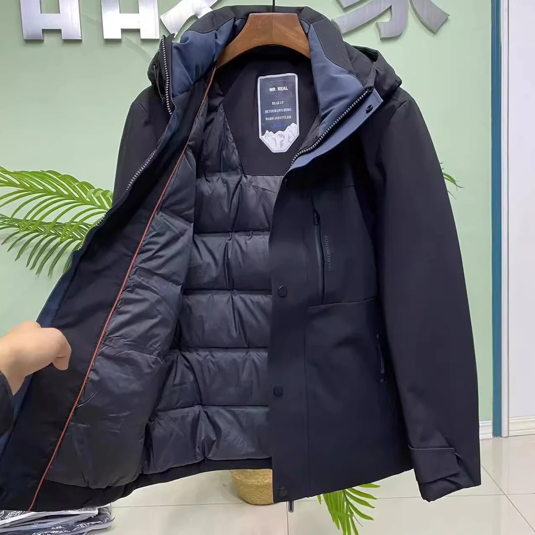 豆家保暖冬季新款男士黑色白鸭绒羽绒服防水简约外套潮牌休闲时尚