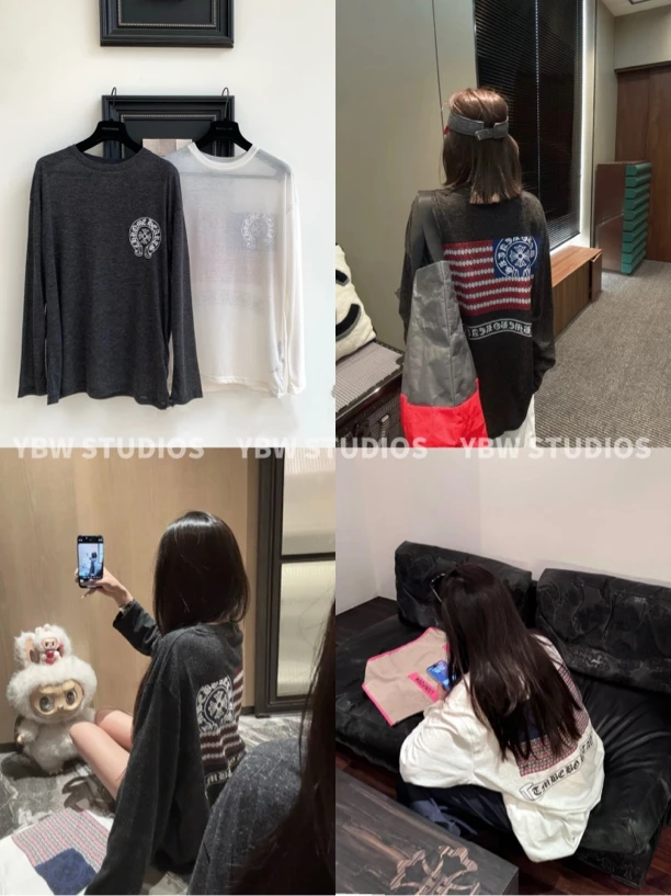 【YBW】‘轻薄防晒t’梵文星条旗印花垂感美式长袖T恤