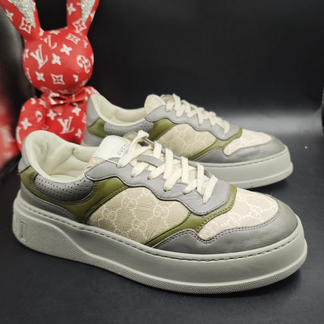 95新 GUCCI/古驰 【AO特惠】42.5欧码 男士灰绿厚底饼干鞋bd027