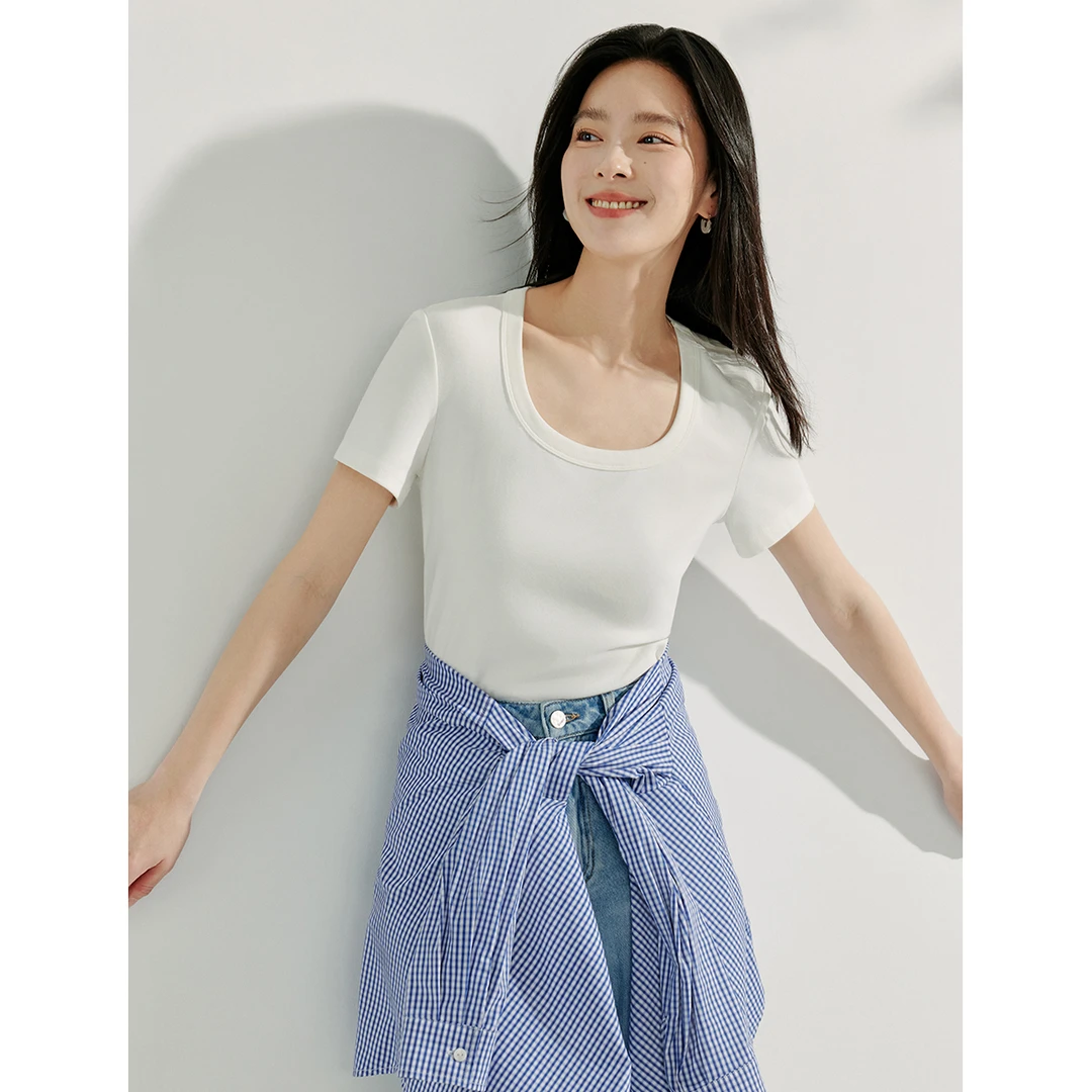 【商场同款】茵曼2025春秋新款女T恤上衣短袖长袖显瘦修身搭休闲