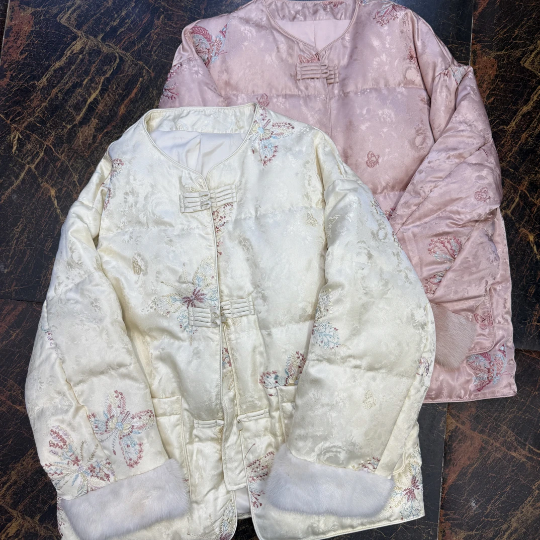 【BAI】新中式国风盘扣刺绣厚外套冬季新款153