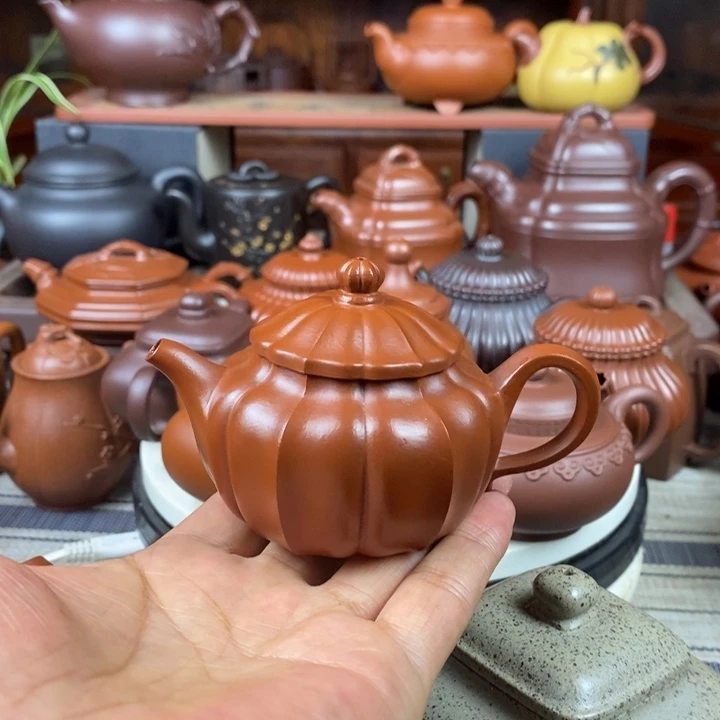 茶壶紫砂瓜菱120cc原矿赵庄朱泥双节特惠价