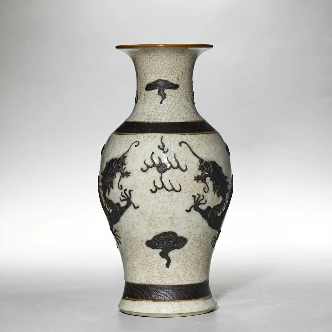 4339清晚期·哥釉铁锈花龙纹观音瓶【古董拍卖】