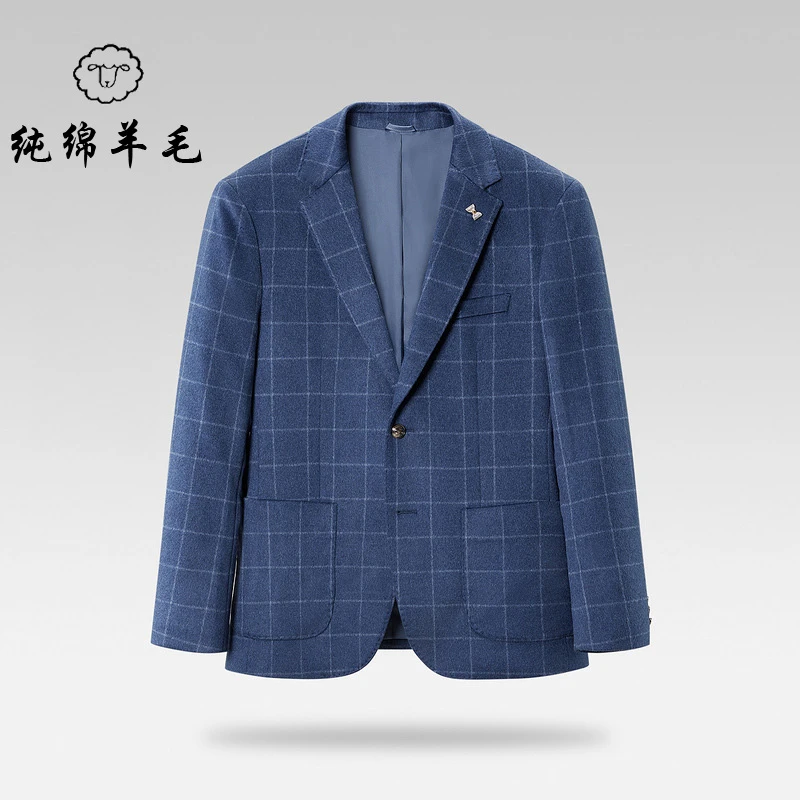 100%绵羊毛西服商务正装单西毛呢西装外套男韩版修身上衣便西