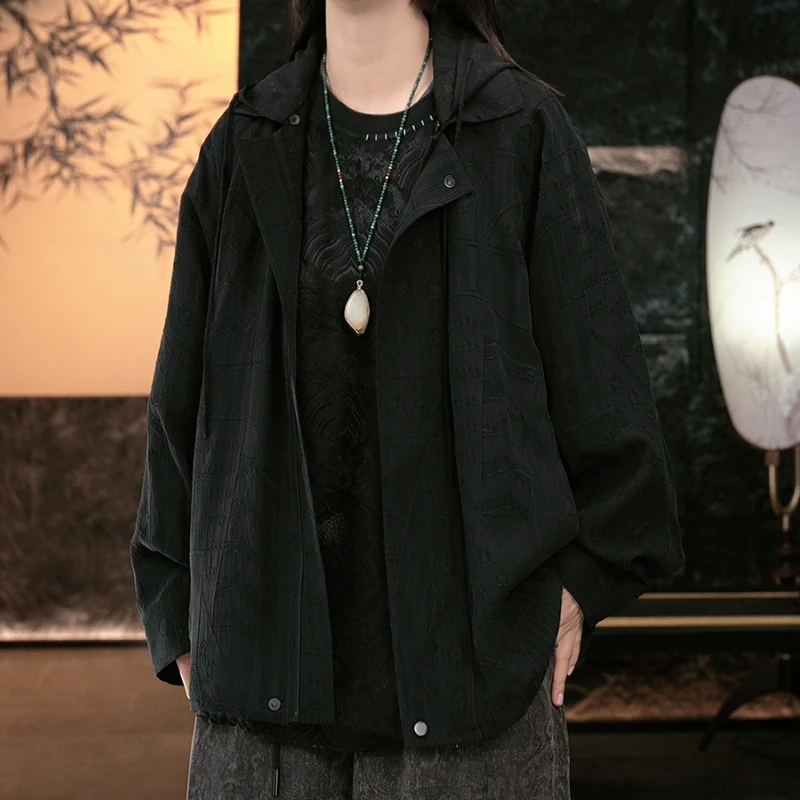 【再易】2025新款若隐男士香云纱桑蚕丝可拆卸双穿重工外套ZY0169S