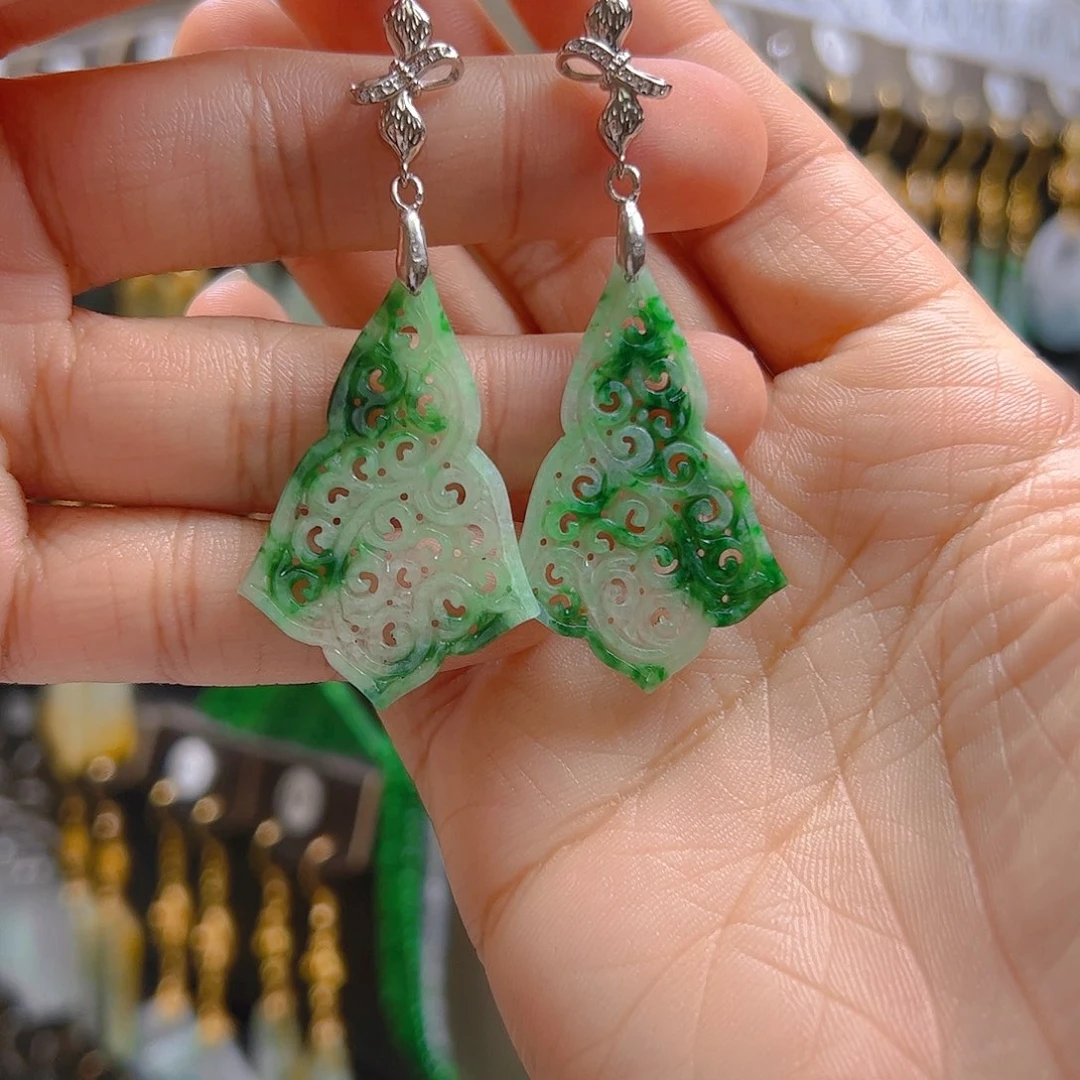 银S925镶嵌翡翠耳饰