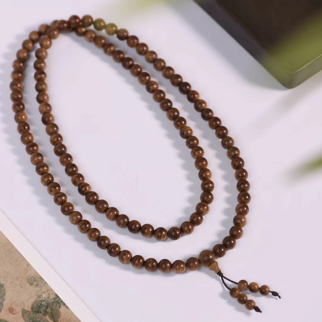 印度老山檀香丨0.8*108横纹沉水手串  精选正区沉水级老料，