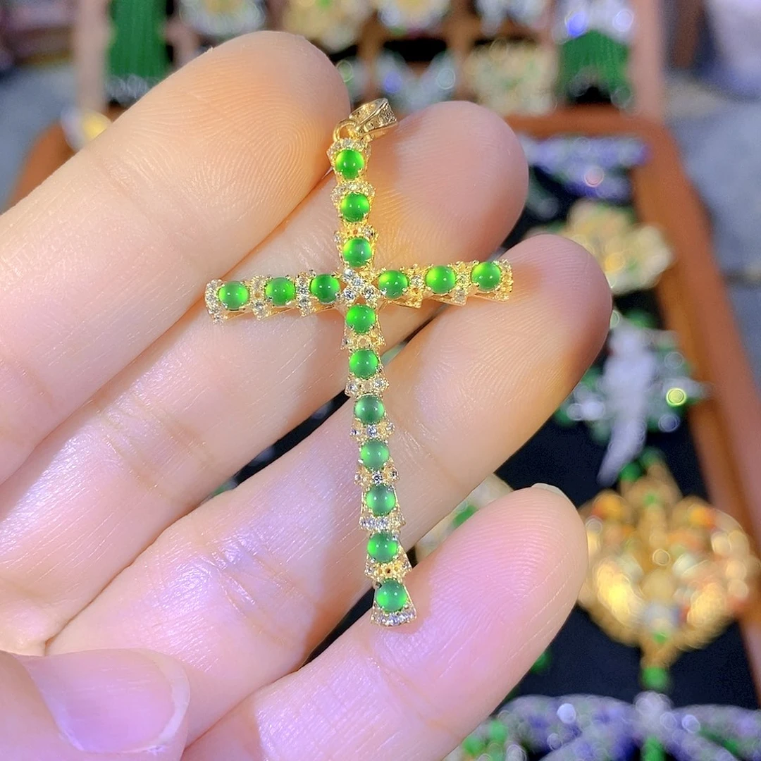 吊坠(不含链)银S925镶嵌翡翠