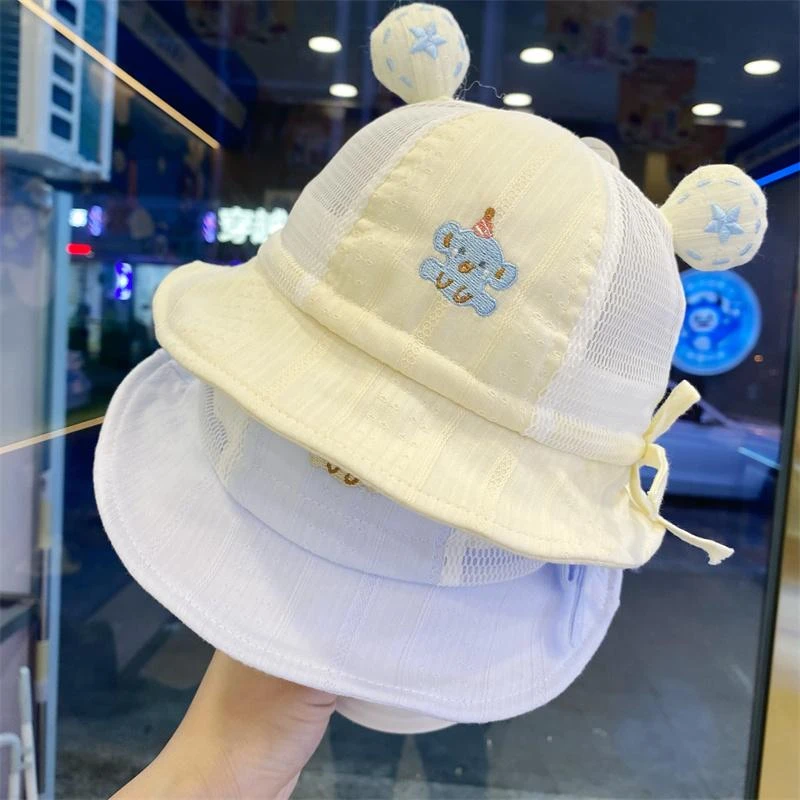 婴幼儿帽子夏季网眼透气男女宝宝遮阳渔夫帽可调节可爱盆帽防晒帽