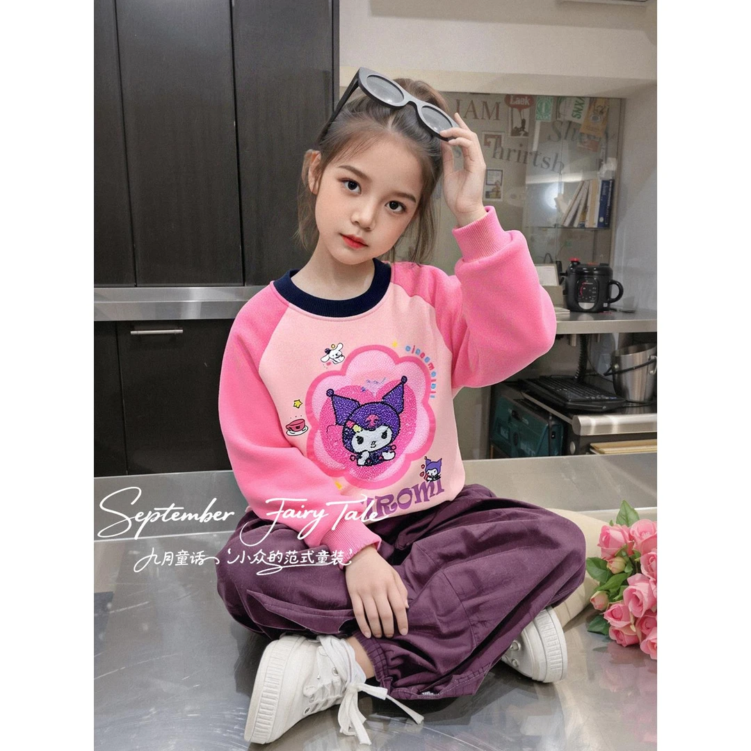 FAVMARTHA女孩运动衫春秋季可爱长袖时尚儿童2025年新衣服梯度亮