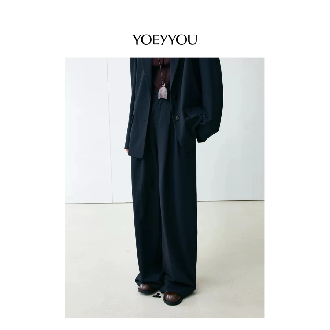 YOEYYOU 褶裥做旧阔腿长裤