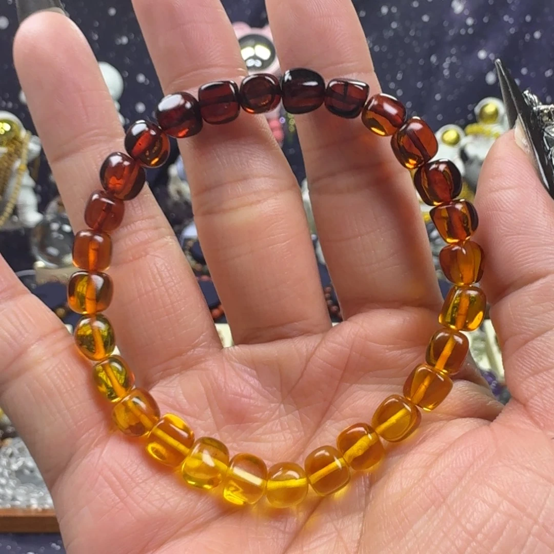 琥珀手串未镶嵌渐变色琥珀随型手串