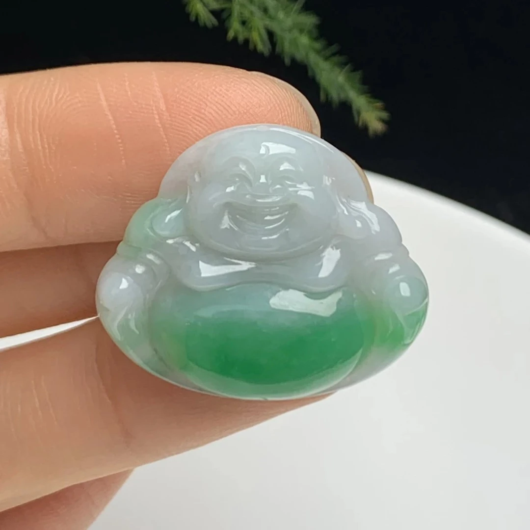天然翡翠A货冰糯种飘阳绿佛公吊坠女士精美轻奢项坠