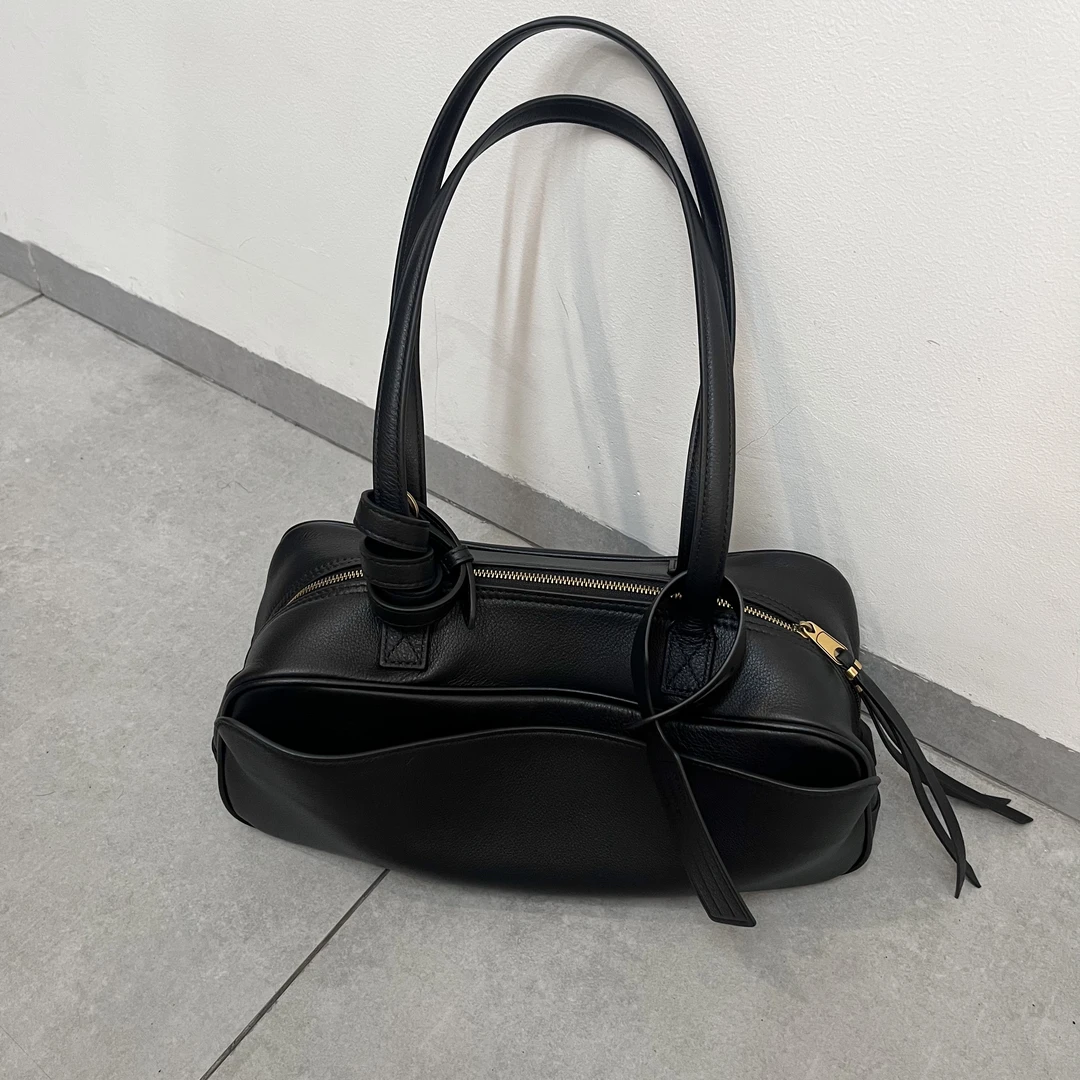 夏季新款头层牛皮保龄球慵懒风腋下单肩大容量单肩包