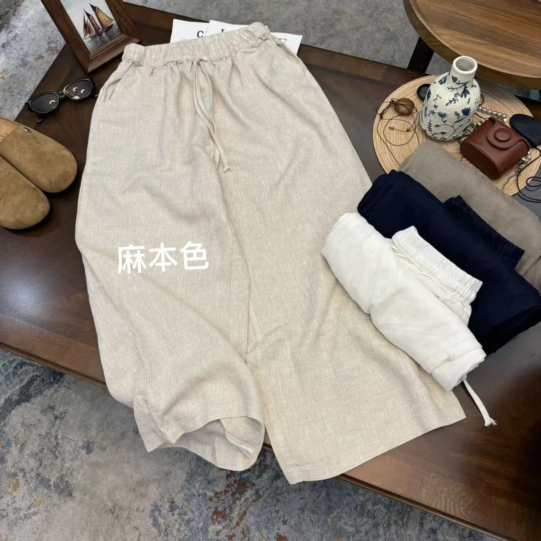 2025夏季百搭时尚高腰显瘦 100%亚麻  时尚简约 山本九分裤