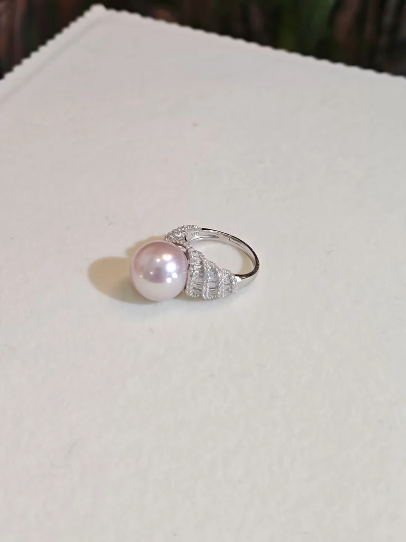 T 【曼塔玫瑰】经典大珍珠戒指 13-14mm 定制款S925银戒托