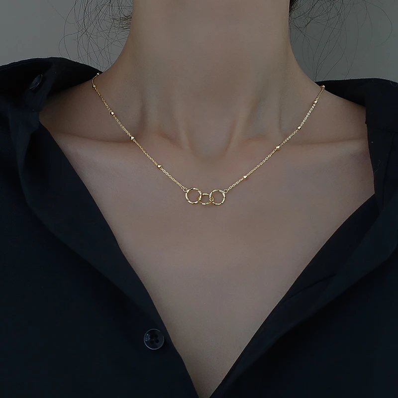 坠链均925银 925纯银三环项链女2025爆款百搭环环相扣锁骨链小众