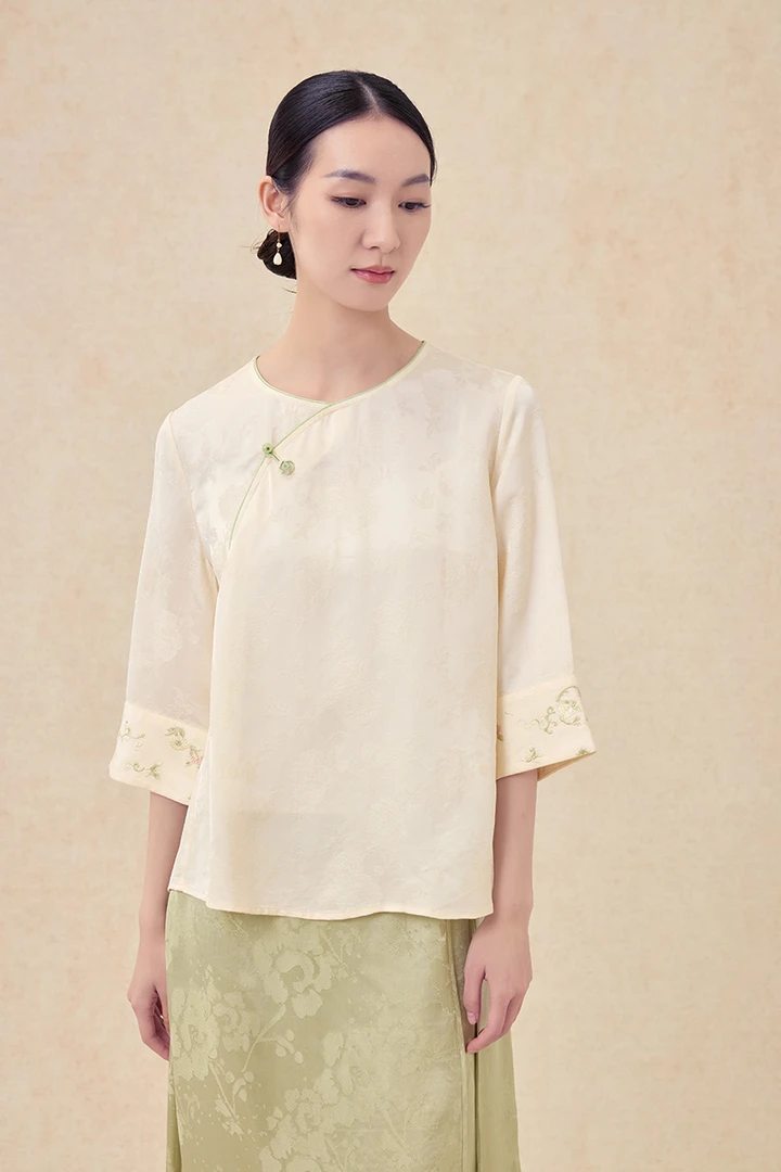 【梨花庄】25春夏51S0005新中式斜襟文艺复古上衣