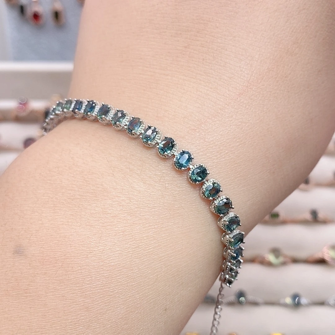 手链蓝宝石银S925镶嵌手链