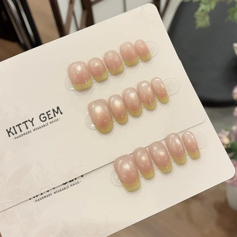 【抹茶】秋季新款抹茶甜美简约显白纯手工短款多巴胺法式猫眼穿戴甲