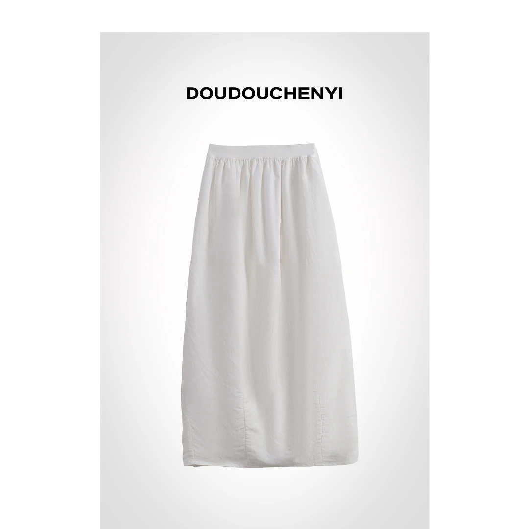 【DOUDOUCHENYI】--松紧腰后开叉中长款半身裙-ZW54-1