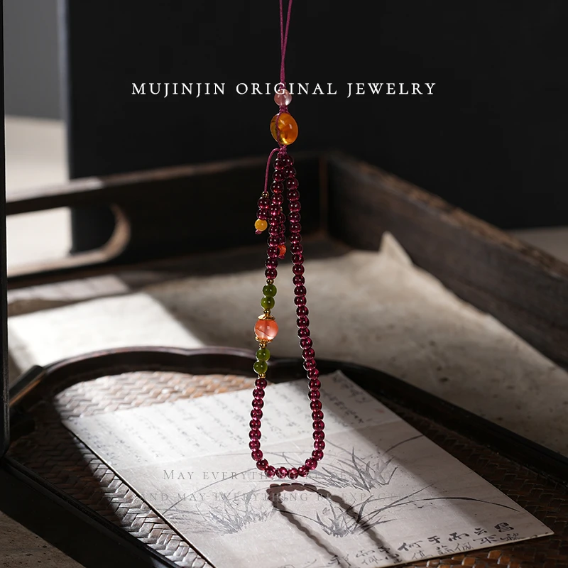 【木槿槿 槿选】天然紫牙乌石榴石手机链3-4m小巧时尚饰品包包挂件