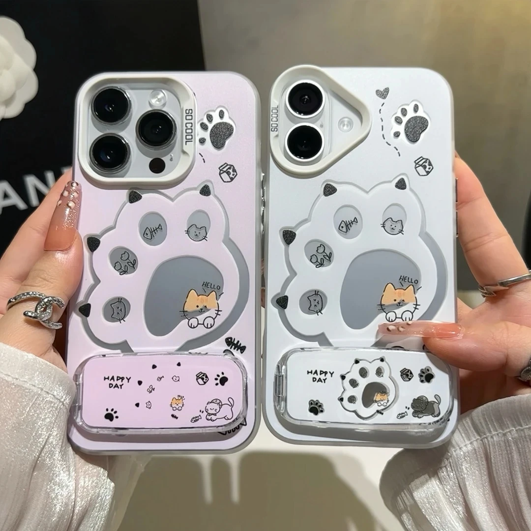 奥菲顿可爱猫爪适用iphone16元气手机壳华为vivo小米oppo镜面支架