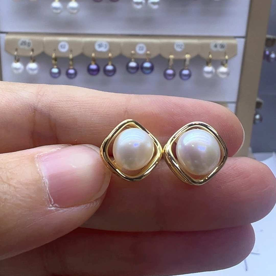 银S925镶嵌淡水珍珠耳饰