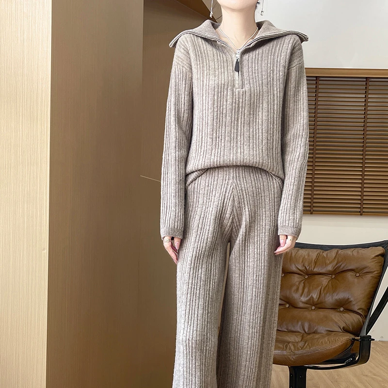 2024秋冬新款女别致毛衣深冬装搭配一整套针织裤子今年流行两件套