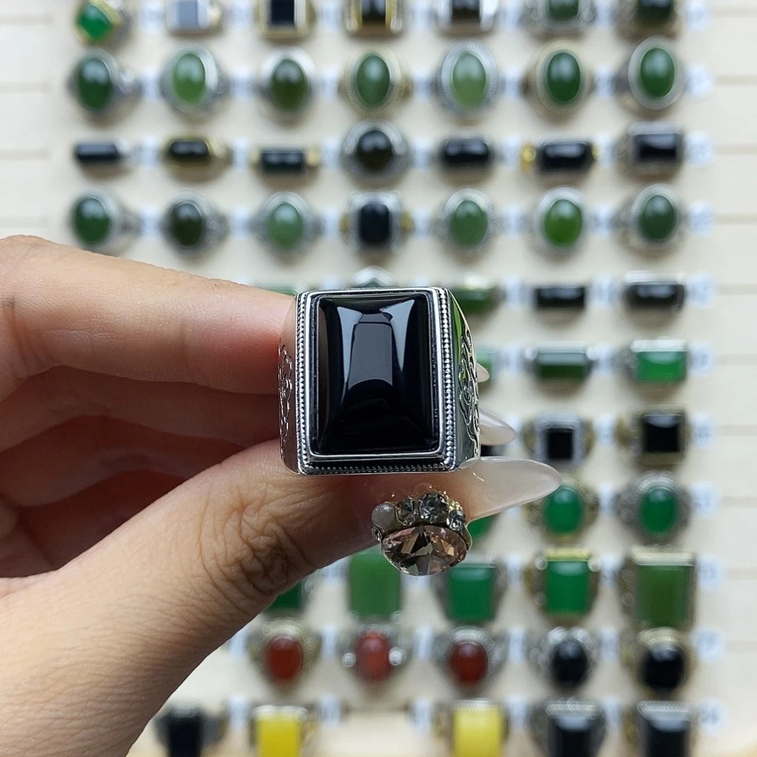 玛瑙/玉髓戒指银S925镶嵌独*