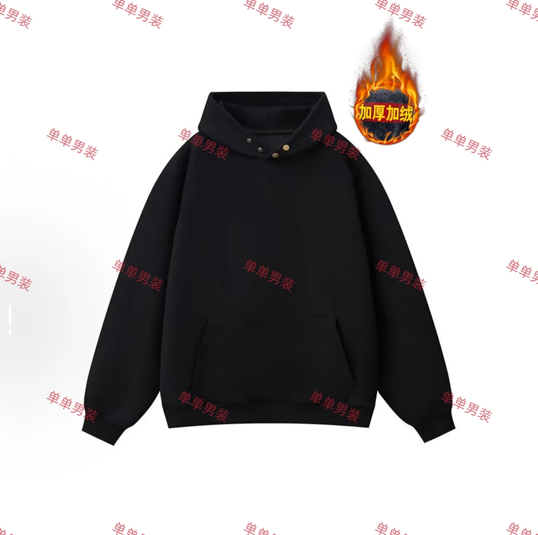 美式重磅480G连帽纽扣卫衣男女插肩加绒秋冬套头帽衫宽松保暖加厚