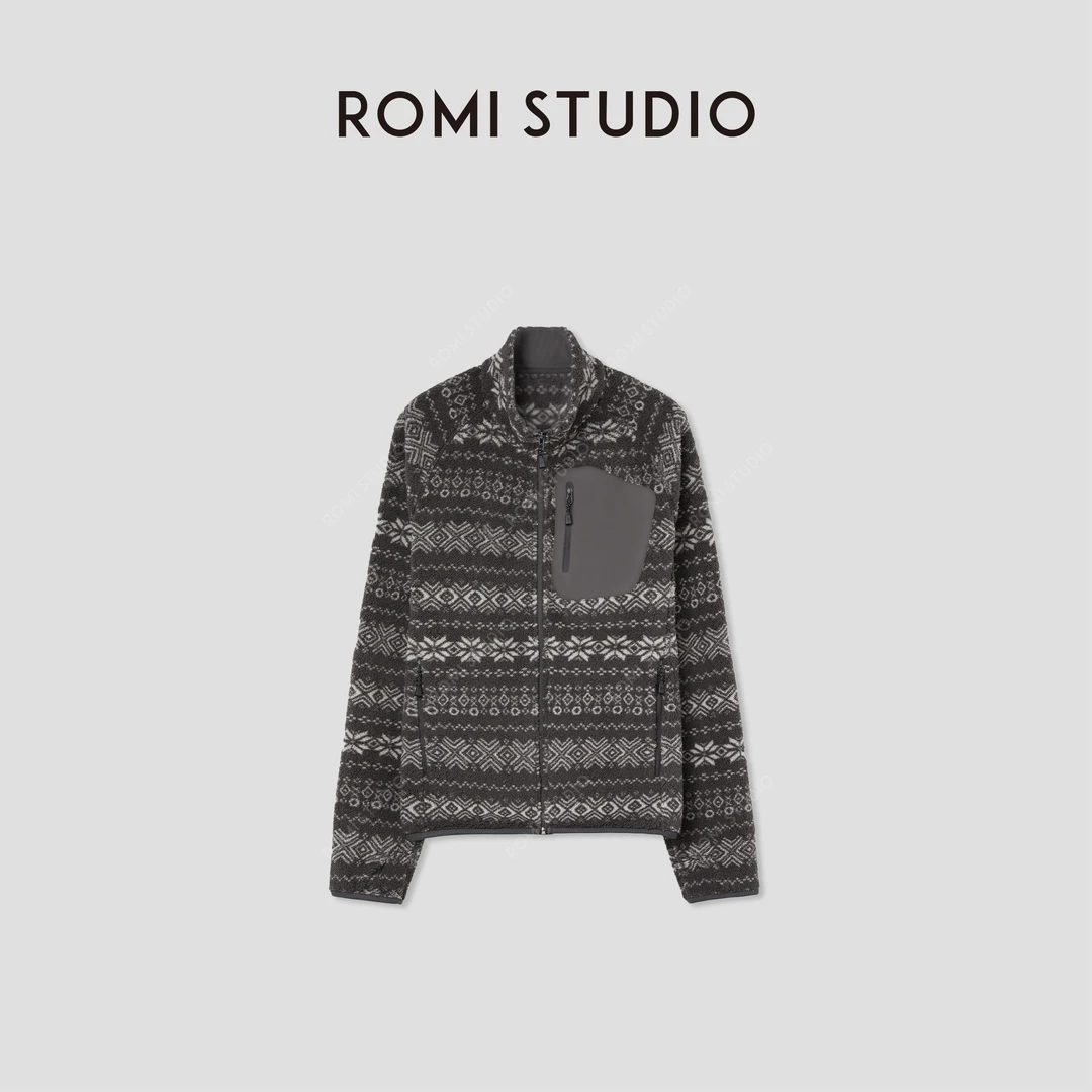 ROMI STUDIO“复古知秋”抓绒保暖八角花纹摇粒绒短外套RWCAWD5511